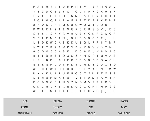 A screenshot of Word search web app